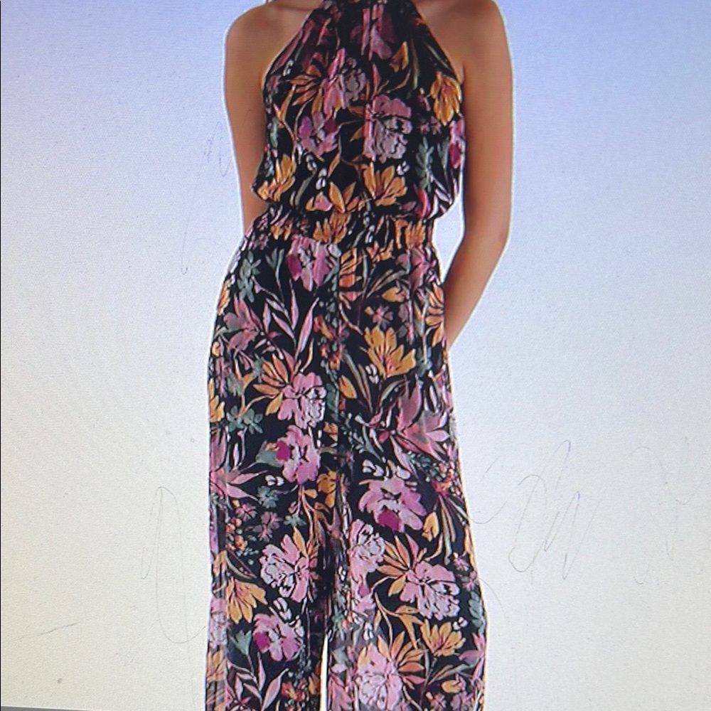 MSKBlack and Pink Floral Jumpsuit size extra small large petite nwt